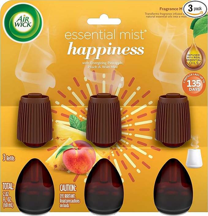 Air Wick Essential Mist Refill, 3ct, Happiness, Air Freshener, Essential Oils