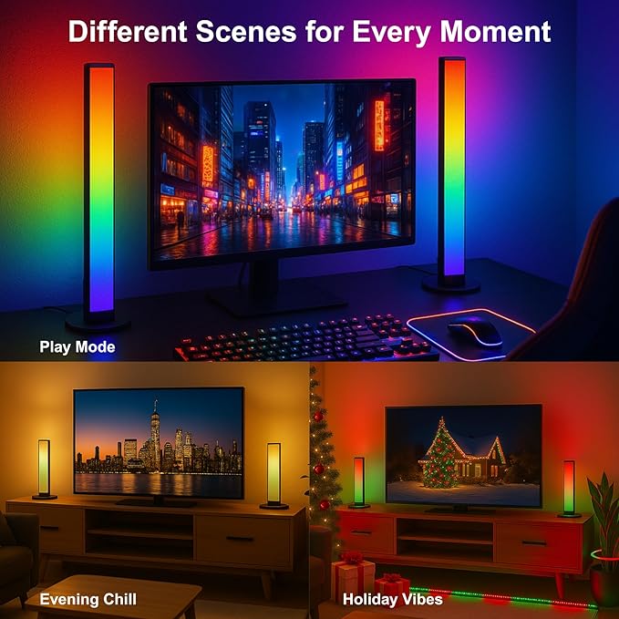 RGB Smart LED Desk Light Bars 2-Pack Music Sync Standing Light Bars for Gaming, Home Office & Ambient Lighting (App Control)