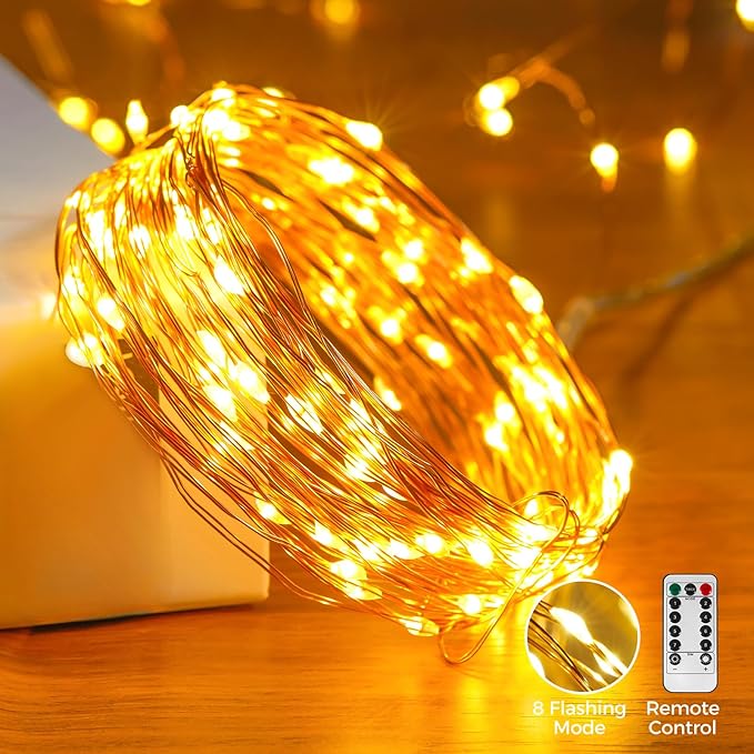 4 Pack 32. 8 ft. USB Powered Fairy Lights with Remote & Timer, 100 LED USB Twinkle String Lights - Silver Wire, 8 Modes, Waterproof, Warm White Starry Lights for Party, Wedding, Christmas