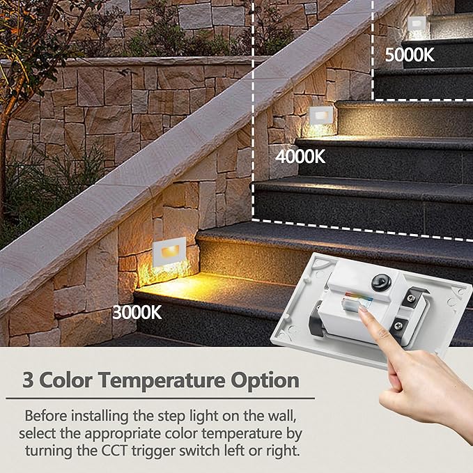 FTL Outdoor Step Lights LED Stair Lights Indoor, 12V 3.5W Low Voltage Step Light 3CCT 3000K/4000K/5000K Color Changing 150LM, Aluminum Outdoor Deck Stair Light White Lights for Stairs, 6 Pack