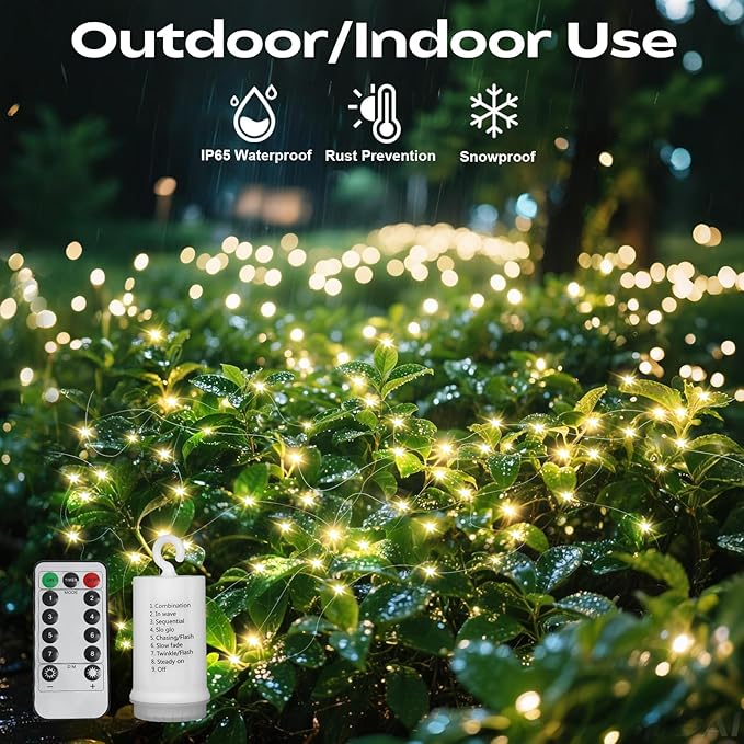 200 Led Fairy String Lights with Remote Timer, Firefly Bunch Lights Battery Operated, 8 Flashing Modes 10 Strand, Waterfall Twinkle Lights for Indoor Outdoor Halloween Christams Decor, Warm White