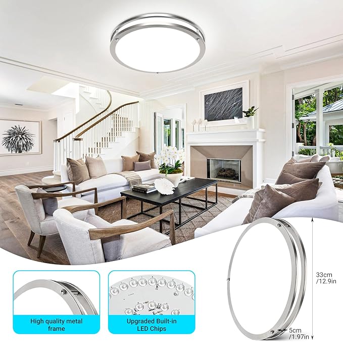 libtit 2Pack 13 Inch Flush Mount Ceiling Lights with Remote, 24W Dimmable LED Ceiling Light with Nightlight and Timer, 3000K-6500K Adjustable Light Fixture for Bedroom Kitchen Hallway
