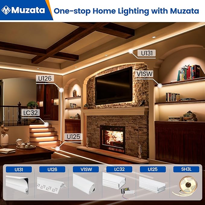 Muzata 10Pack 6.6FT/2M V Shape LED Channel Silver Aluminum LED Strip Diffuser Channel with Milky White Cover Frosted Corner Lighting Easy Installation V1SW WW 2M