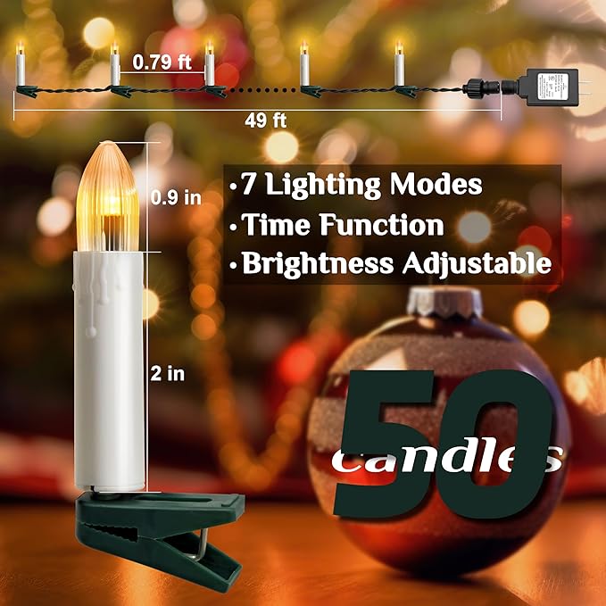 50 Pcs Christmas Flameless Candles Lights, 2025 New Candle Lights with 3 Color & 11 Mode Remote Control, 3D Flickering LED Candle String Lights for Christmas Trees, Fireplaces, Church, Wedding