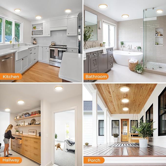 slochi 1 Pack Flush Mount Ceiling Light, 3000K-4000K-6500K Ceiling Light Fixture 7.5Inch, Ultra Thin Round White Flat led Lights for Bathroom Hallways Closet Laundry Bedroom Kitchen