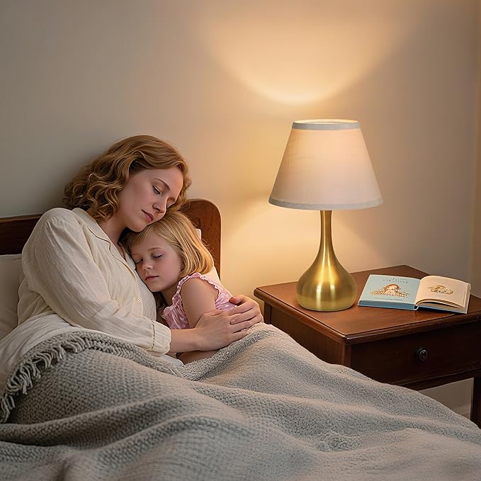 17” Touch Table Lamp for Bedroom Set of 2, 3-Way Dimmable Bedside Lamp for Nightstand, Modern Metal Desk Lamp with Linen Shade for Living Room, Kids Reading, Dorm, Home Office Decor, Bulb Included