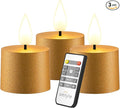 smtyle Vintage Christmas Small Flickering Flameless Candles LED Tea Lights with Remote, 1.5"×1.5" Gold Battery Operated Set of 3 with Timer for Indoor Table Decoration, Weddings, Parties or Outdoors