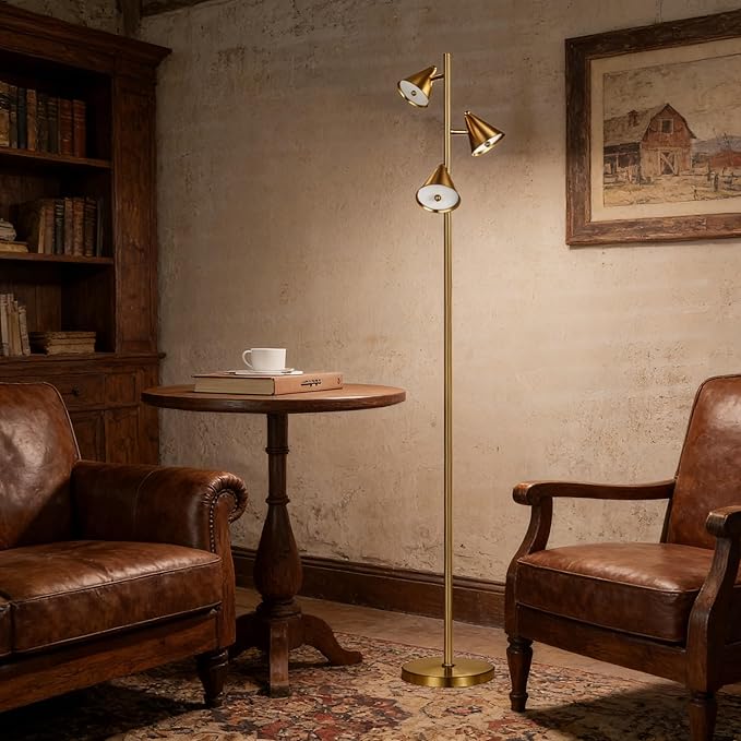 Tree Floor Lamp with Remote, Dimmable 3 Rotatable LED Lights, 5 Color Temps (2700K-6500K), Works with Smart Plugs, 63" Modern Standing Lamp for Living Room, Bedroom, Office – Bronze