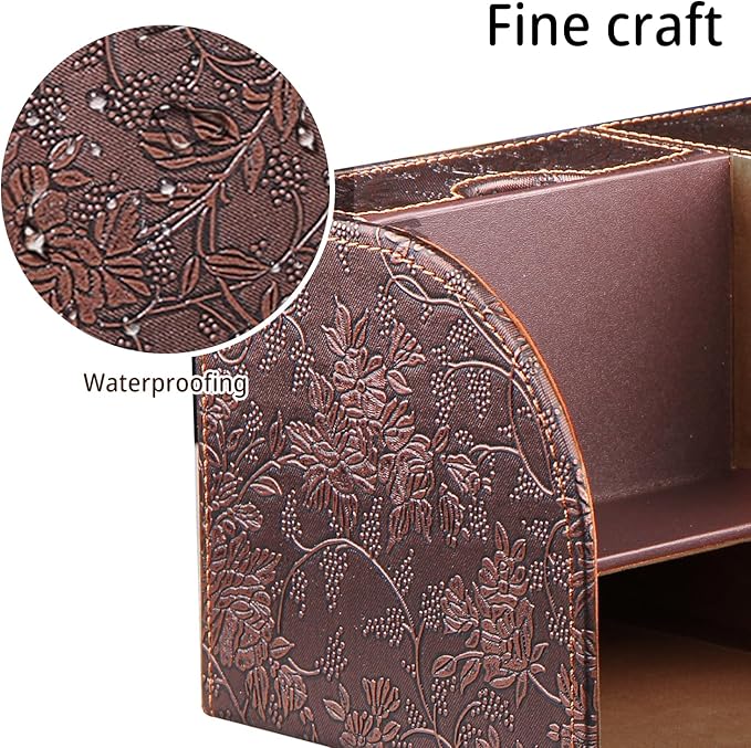 Nightstand Organizer with Tissue Holder,PU Leather Square Tissue Box Cover,Modern Facial Paper Organizer Storage Box for Remote Control,Bathroom,Vanity Countertop,End Table Home Office