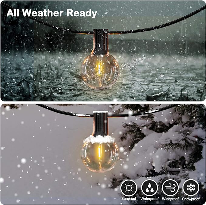 VerRon 50FT LED G40 Globe String Lights, Shatterproof Outdoor Patio String Lights with 50+2 Dimmable Edison Bulbs, 50 Backyard Hanging Bistro Light Waterproof for Balcony Party Wedding Market Cafe