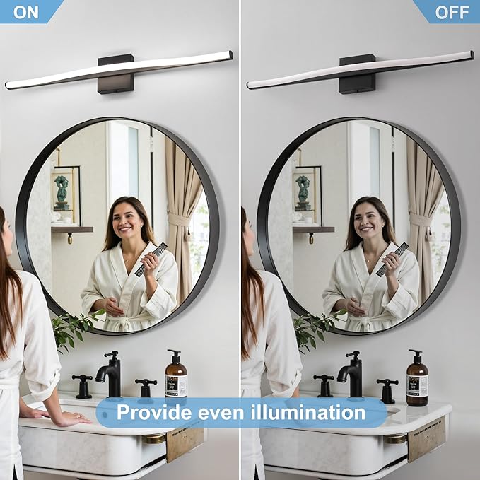 Modern Bathroom Vanity Light 32 inch, Curved, Dimmable 5CCT Led Bathroom Light Fixture Over Mirror, Black Bar Vanity Light for Bathroom Mirror Cabinets-ETL Certificated Modern LED Vanity Makeup Lights