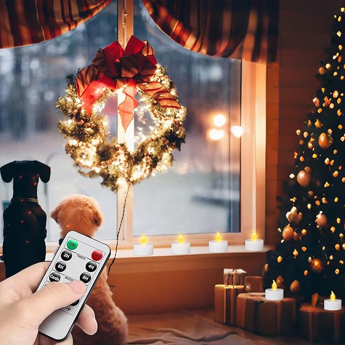TSLVIC LED Tea Light Remote Control Candle,Flickering Flameless LED Candle,Long Lasting,Battery Operated with Timer for Home Decoration Seasonal &Festival Celebration WarmYellow (24pcs)