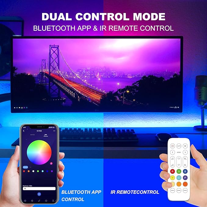 Bluetooth RGB COB Led Strip Lights,9.8ft Dimmable 24v Led Light Strip with Smart App and Remote Control, Color Changing Music Sync, for TV, Bedroom, Home Decor, Party