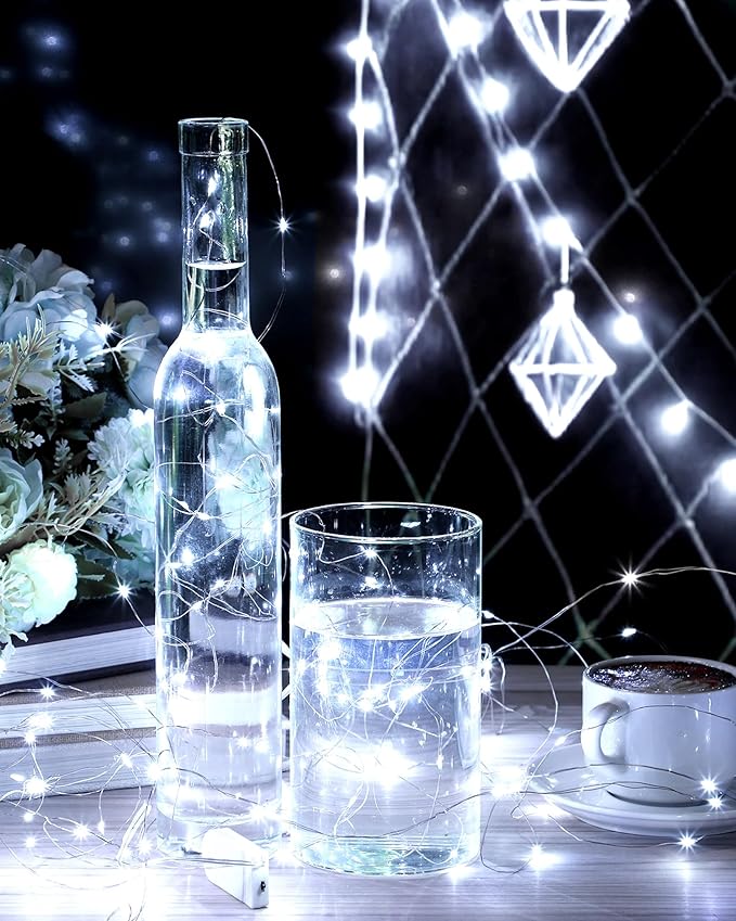 Riakrum 7ft 20 Fairy Lights Battery Operated [3 Styles], LED String Lights Bulk Waterproof String for Christmas Mason Jars Wedding Engagement Party Decorations Table Centerpiece(White,25 Pack)