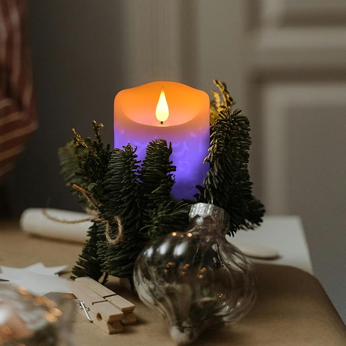 NICEME 6" LED Multi Colored Flameless Candle with Remote Control Timer Realistic Wax Color Changing Candle Battery Operated Flickering Candle