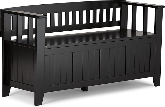 SIMPLIHOME Acadian Solid Wood 48 inch Wide Storage Bench that Seats 2 and 36 inch Wide Storage Cabinet in Black for the Living Room, Entryway, and Family Room, Transitional Style