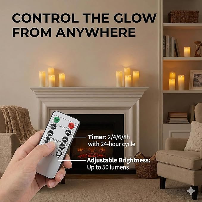 Enido 24 Pc Flameless LED Candles with Remote & Timer, Outdoor Waterproof, Flickering Electric Warm Lights for Cozy Home & Holiday Romantic Decor, Battery Operated (D 2.2” x H 4”/5”/6”)