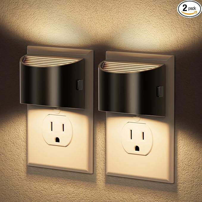 JandCase Night Light, Automatic Night Lights Plug into Wall,2 Pack Dusk to Dawn Sensor Nightlight, 3000K Soft White Brightness Adjustable Nightlight for Kids Bedroom Hallway Kitchen Decor