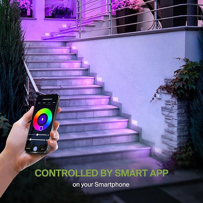 ASD LED Recessed Step Light Fixture, Outdoor & Indoor Stair Tread Lighting | RGBW, Smart, Waterproof, ETL Listed | 3W 60LM RGB-2700K-6500K 120V | Staircase Hardwired Illumination | White, 6 Pack