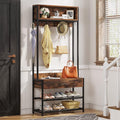 Tribesigns 3-in-1 Entryway Hall Tree with Drawer, Vintage Industrial Coat Rack with Shoe Bench and Hutch, Mudroom Bench with Shoe Storage Rack and 9 Hooks for Living Room Bedroom (Brown)