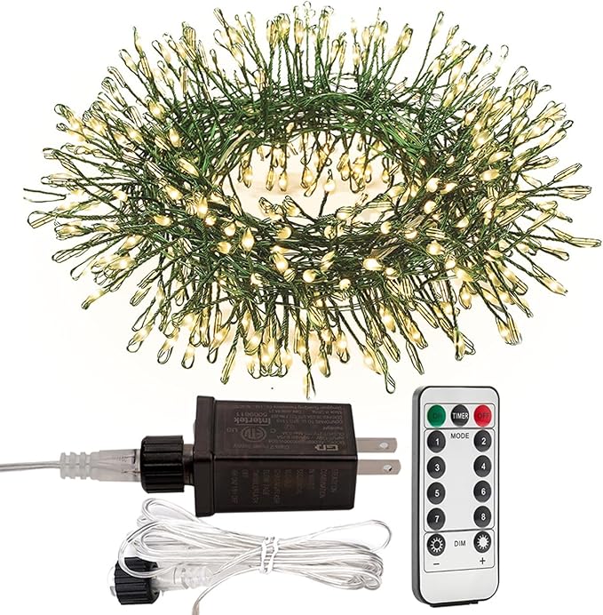 Firecracker Fairy Lights,10FT 100Leds Waterproof Twinkle Lights Plug in,8 Modes Remote String Light for Indoor Outdoor Christmas Wedding Birthday Patio Garden Decor,Green Wire,Warm White