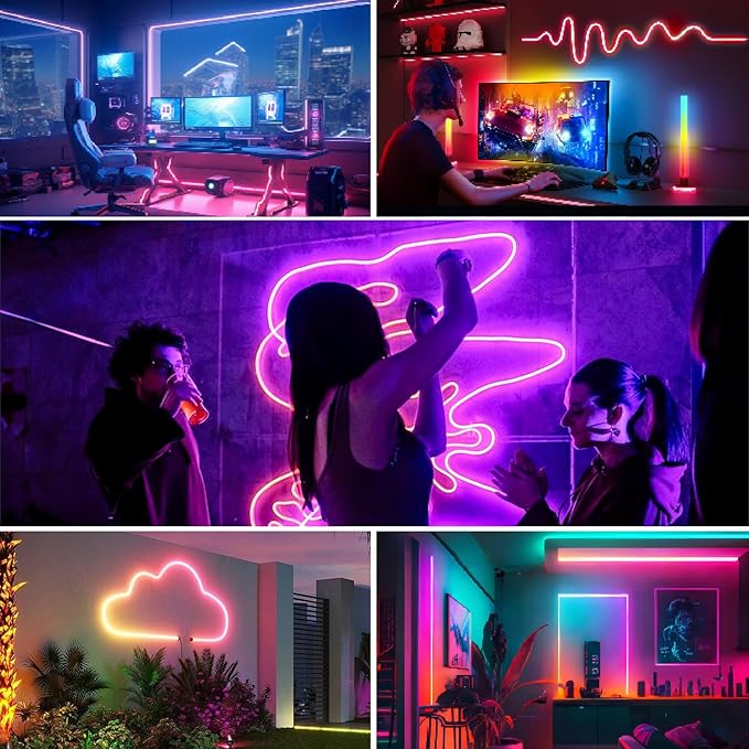 65.6FT Neon Rope Lights,Flexible Led Light Control with App/Remote,Multiple Modes,IP65 Outdoor Waterproof,Music Sync Strip for Bedroom