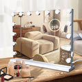Hollywood Vanity Mirror with Lights, 15 Dimmable LED Bulbs 3 Color Lighted Makeup Mirror with Detachable 10X Magnification Mirror, Tabletop or Wall-Mounted, Touch Control