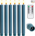 WYZworks 10" Fluted Ribbed LED Blue Grooved Pillar Candles, Remote & 24h Timer Memory, On/Off Switch - Flameless Dimmable Battery Operated w/Flicker Mode, Home Wedding Decor (6 Pack)