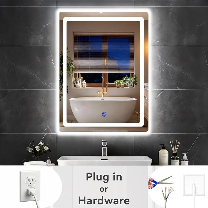18“ x 24” LED Bathroom Smart Mirror, Rectangle Mirror with Three Color Light Temperature Brightness Settings,Backlit + Front Lit,Wall-Mounted Vanity Mirror with Memory Function