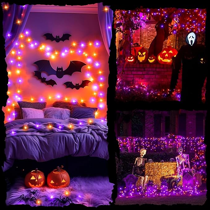 200LED Orange and Purple String Lights 63 Ft Halloween Light 8 Modes Twinkle Waterproof Light for Party Garden Indoor Outdoor Decor