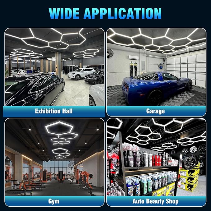 25-Pack Hexagon Garage Lights, 168W 21840LM Super Bright Ceiling LED Light Fixtures, 6700K Honeycomb Hex Lighting for Car Detailing Shop, Gym, Workshop, Basement