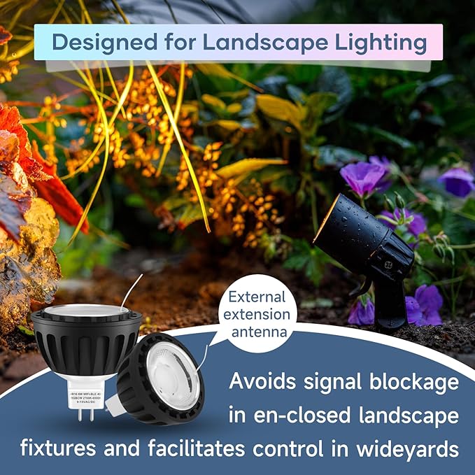 Gardencoin MR16 LED Bulb Color Changing, RGBCW Smart GU5.3 LED Bulbs Dimmable, 6W 12V Bi-Pin Base, Spotlight Bulbs Replacement for Halloween & Christmas Outdoor, WiFi Bluetooth Control (2 Pack)