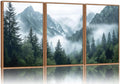 YeeHomedec Large Mountain Framed Canvas Wall Art, Modern Calming Forest Wall Decor, Misty Nature Mountains Art Painting, Wooden Pine Trees Artwork for Living Room Bedroom Farmhouse 24"x36"x3