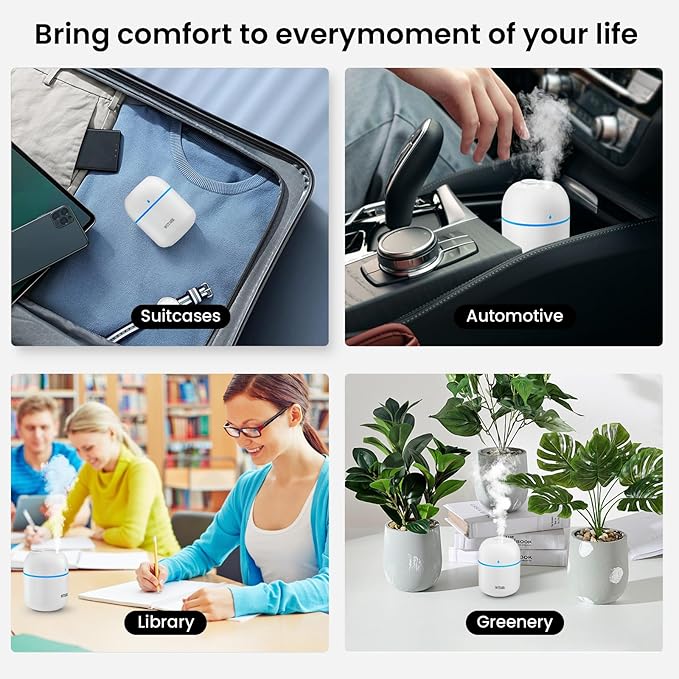 Portable Small Humidifier, WUTAER USB Personal Desktop Humidifier for Car, Office Room, Bedroom, Auto Shut-Off, 2 Mist Modes, Super Quiet(220ml, White)