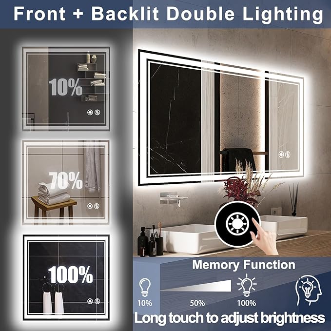 2 Pack 26“ x 26” LED Mirror for Bathroom Anti-Fog Dimmable 3 Colors LED Bathroom Mirror with Lights Memory Function Smart Mirror Touch Sensor Square Wall Mounted
