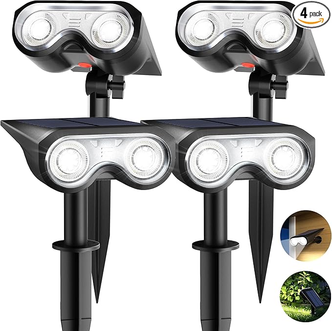 Solar Spot Lights Outdoor, IP67 Waterproof 4 Pack 3 Lighting Modes Landscape Spotlights for Yard Garden Yard Pool Fence House Garage Pathway