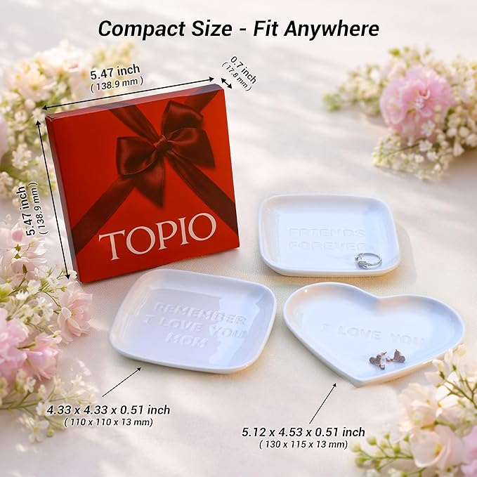 TOPIO Ceramic Jewelry Dish Tray – Handmade Premium Trinket Dish for Rings, Earrings & Necklaces – Decorative Jewelry Holder for Vanity, Nightstand, Gift for Mom, Friends, Her