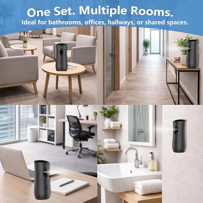 Automatic Air Freshener Spray Dispenser (2-Pack) Wall Mounted or Free Standing, Commercial and Home Use, Multiple Time Scent/Mist Release Settings for Room/Restroom Sprayer (Black1101)