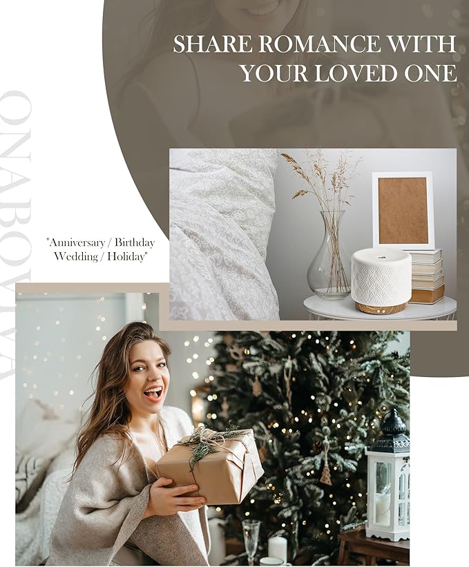 Essential Oil Diffuser -280ml Ceramic Diffuser for Large Room&Commercial Use, 2.4MHz Cool Mist Humidifier & Independent Decorative Light & Aromatherapy Diffuser, Pulse&Continuous Mist, Timer, Auto-Off