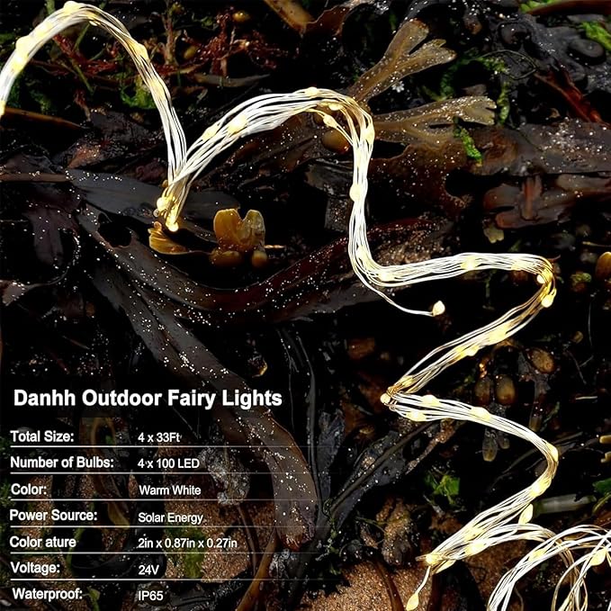 4 Pack Solar Fairy Lights 131Ft 400 LED Outdoor Twinkle Light with 8 Modes, Waterproof Silver Wire String Lights for Garden Patio Party Weding Decor (Warm White)