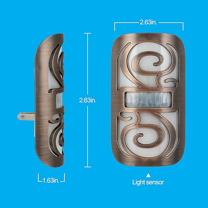 GE LED Motion Sensor Night Light, Motion-Boost,Plug-in, Dusk-to-Dawn, Energy Efficient, UL-Certified, Ideal Nightlight for Bedroom, Bathroom,Kitchen, Hallway,58559, Bronze Swirl, Pack