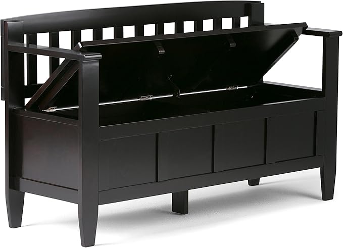 SIMPLIHOME Brooklyn Entryway Storage Bench - 48 inch Wide Solid Wood Hallway Bench in Dark Coffee Brown, Contemporary Mudroom Bench for Entry or Foyer with Lift-Up Lid and Spacious Hidden Storage