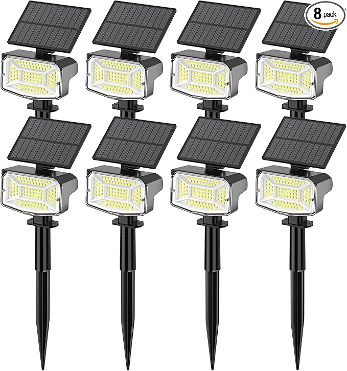 Large Solar Spot Lights Outdoor Waterproof IP67, 1000 Lumens High Brightness, 92 LEDs Solar Spotlight with 3 Lighting Modes, Dusk to Dawn Solar Landscape Lights for Yard, Garden (Cool White)- 8 Pack