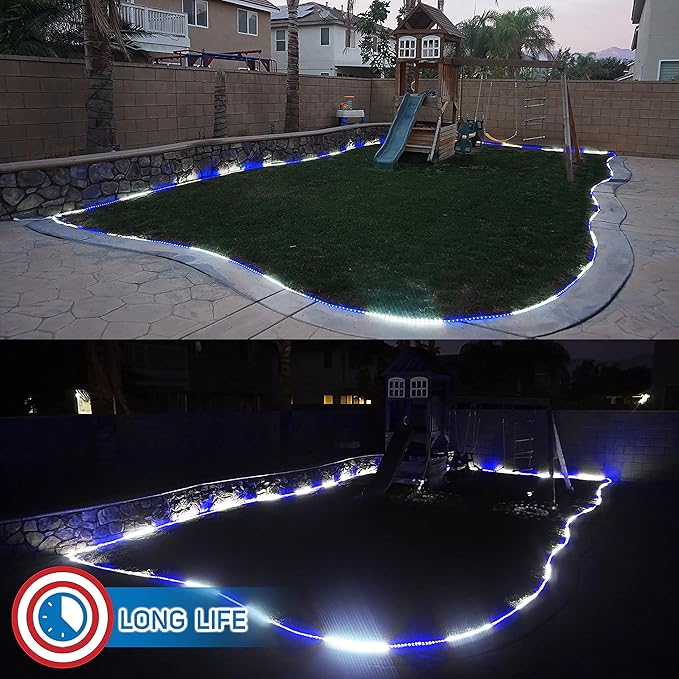 Russell Decor 30FT 324 LED Rope Lights Indoor Outdoor Lighting for Christmas Snow Theme Decoration for Party Trees Patio Deck Flexible String Lights (White Blue)