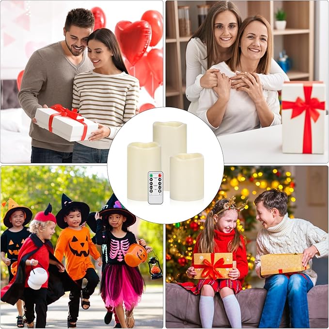 Flameless Candles 4" 5" 6" Set of 6 Outdoor Indoor Pillars 3" Diameter Battery Operated Flickering Candles Include 10-Key Remote Timer Function 400+ Hours by 2 AA Batteries (6 Pack)