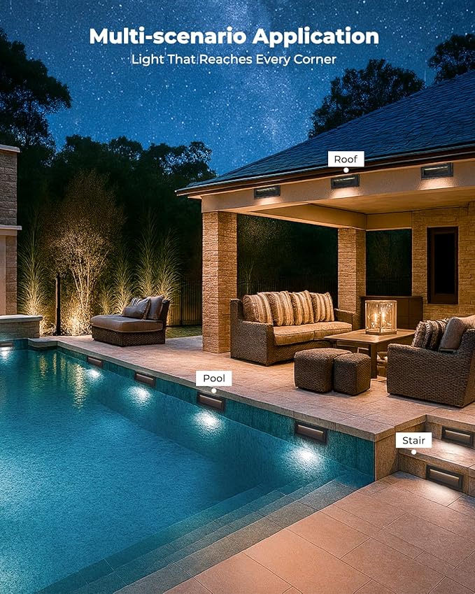 9 Inch Low Voltage Outdoor Step Lights, 12V 5W LED Stair Light Indoor & Outdoor, 3CCT 3000K/4000K/6500K, IP65 Waterproof Step Light for Landscape Lighting, Stair, Deck, Pathway, Walkway, Pack of 4