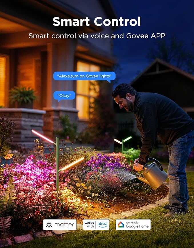 Govee Outdoor Garden Lights 2 Pack, RGBWWIC IP66 Waterproof Pathway Lights, 16 Million Colors, 64 Scenes for Outdoor Decor, Patio, Landscape Lighting, Compatible with Alexa, Google Assistant, Matter