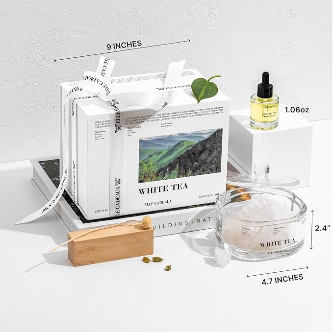 White Tea Crystal Oil Diffuser Set – Luxury Aromatherapy with Natural Stones | Spa Relaxation & Home Decor | 1.06oz