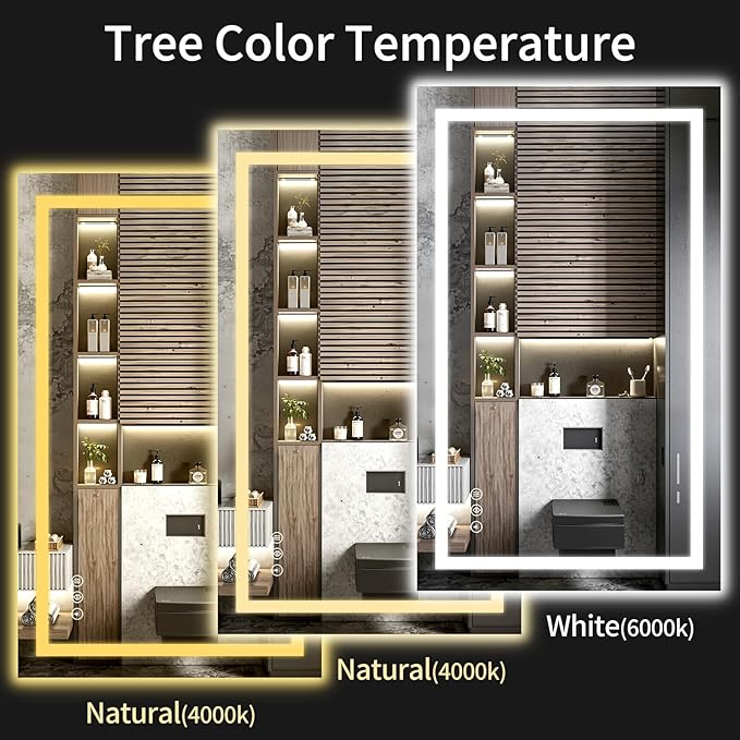 50"x30" LED Bathroom Mirror with Lights, Dimmable，Anti-Fog，Bathroom Vanity Mirror for Wall, Backlit + Front Lit, Memory Function, Shatter-Proof，Tempered Glass