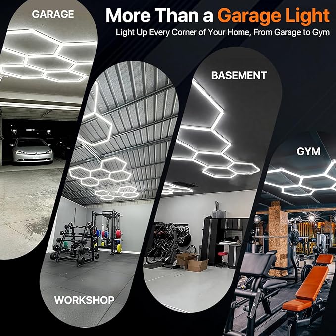 Hexagon Garage Lights: 581W 22 Grids Hexagon Led Lights, 6500K Ultra Bright Hex Light, Honeycomb Light for Garage, Shop, Basement, Barber, Homegym